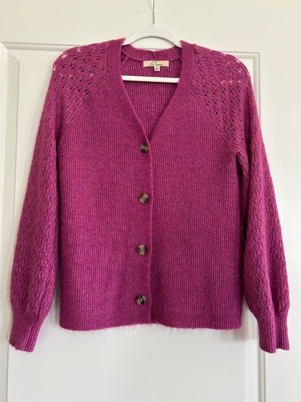 Women's Fuchsia Knit Button-Front Cardigan